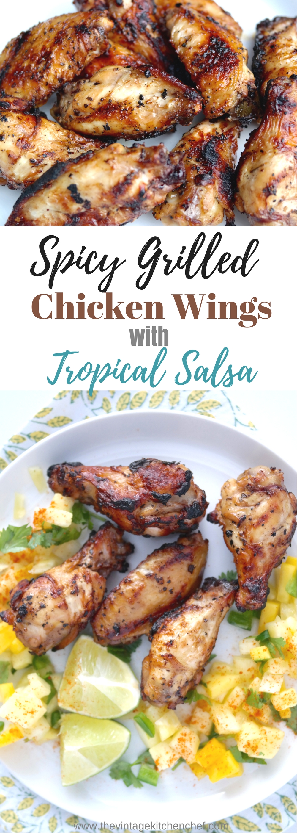 Spicy Grilled Chicken Wings with Tropical Salsa are a bit fiery and a lot delicious! Serve with some tortilla chips and give your taste buds a fiesta! 