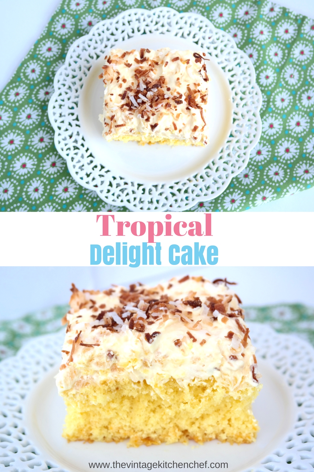 Lemon, orange, pineapple, and coconut all mingled together in a luscious, moist and easy cake. Be careful because one piece just isn't enough! 