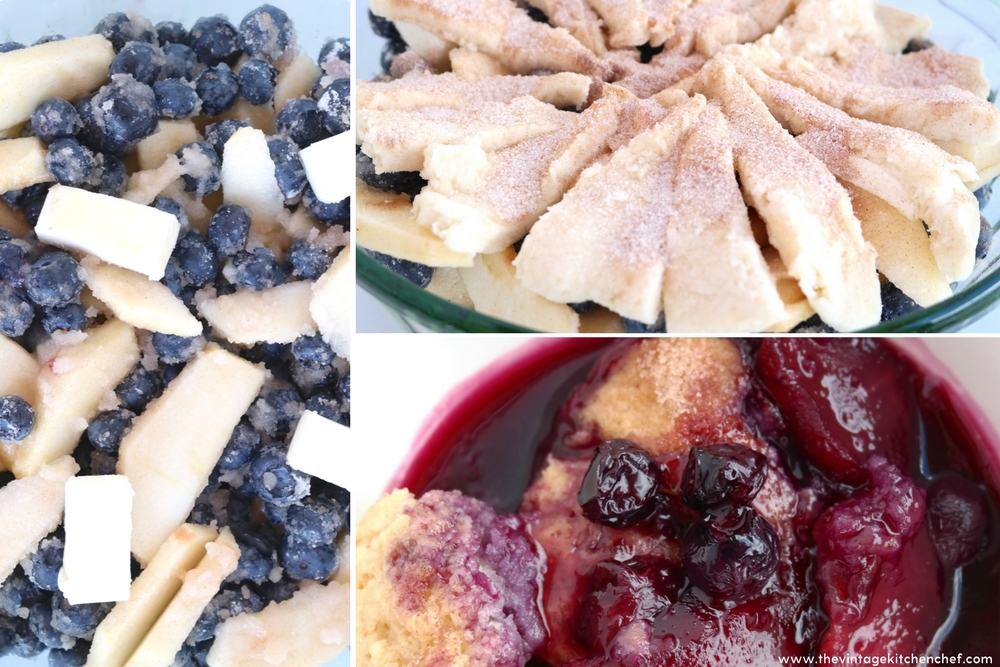 Blueberries, apples, and scones...oh my! Delightfully delicious scones on top of berries and apples make for a scrumptious dessert. 