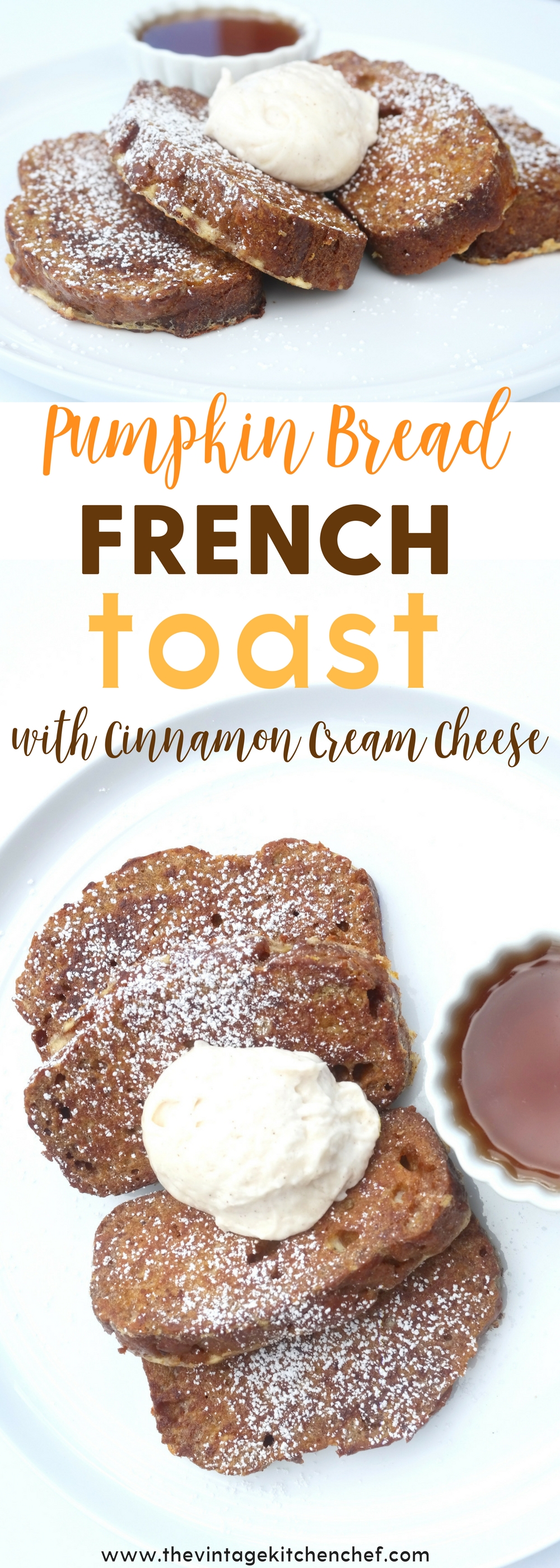 Pumpkin Bread French Toast is utterly delicious, delectable and delightful! Top if off with cinnamon cream cheese to achieve french toast perfection!