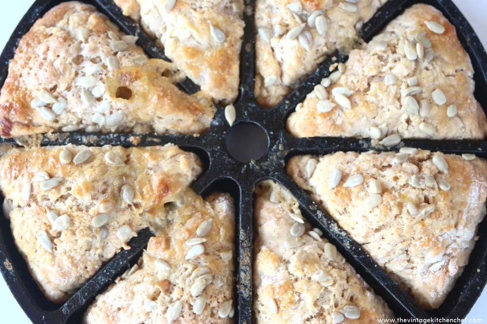 Fresh Apple and Cheese Scones are baked with bits of fresh apple and cheese, and a touch of crunchy sunflower seeds. Perfect for tea time or breakfast!