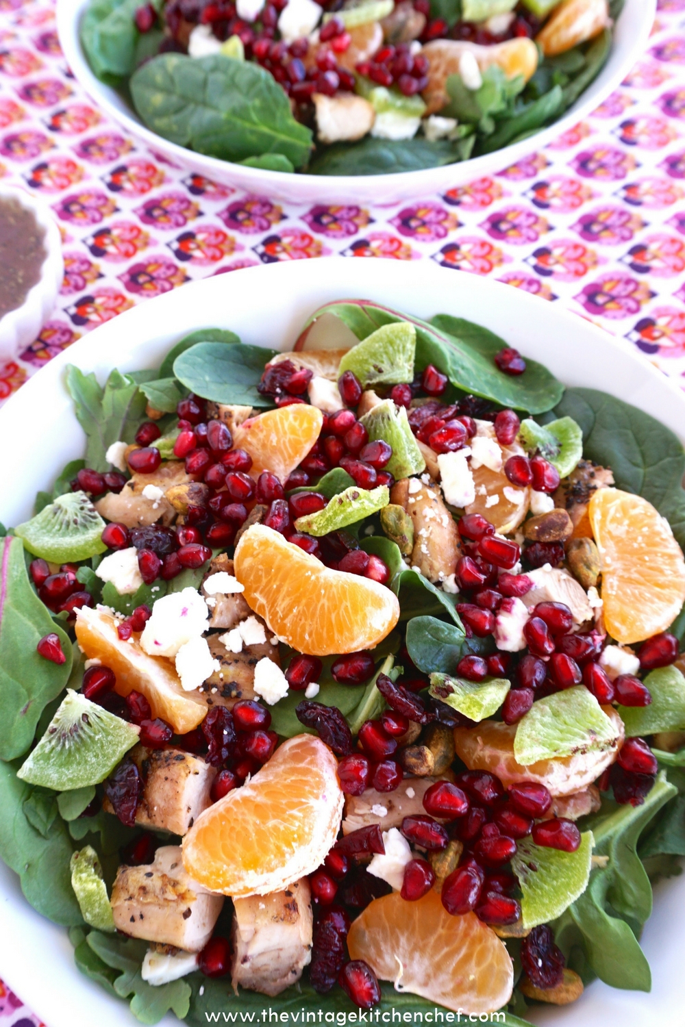 Lots of flavors and vibrant colors make this holiday salad one you'll want to enjoy throughout the year! It's a fresh and healthy main entree salad.